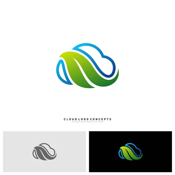 Concepto de diseño del logotipo de Nature Cloud Vector. Nube con Vector de Plantilla de Logo Hoja — Vector de stock