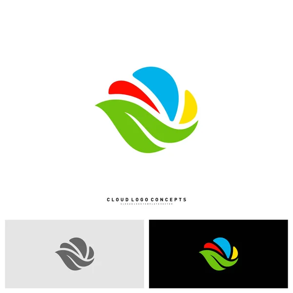 Concepto de diseño del logotipo de Nature Cloud Vector. Nube con Vector de Plantilla de Logo Hoja — Vector de stock
