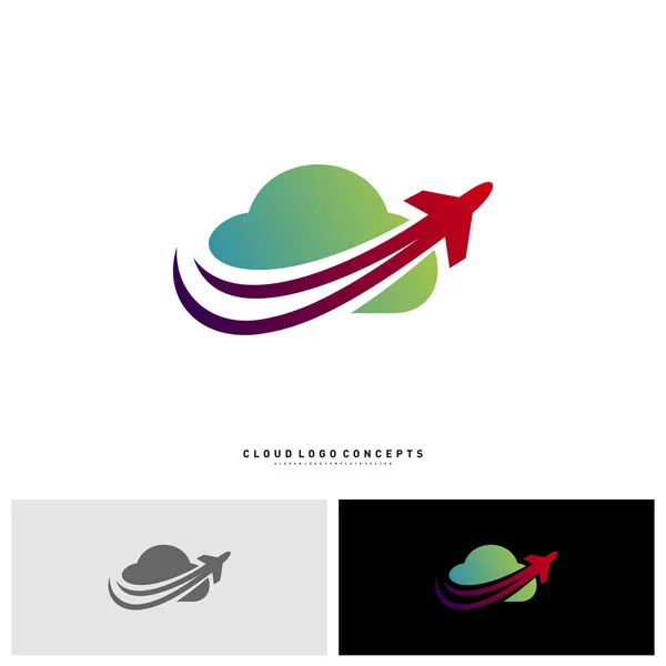 Vector de diseño de logotipo de nube de avión. Vector de plantilla de logotipo de nube de transporte — Vector de stock