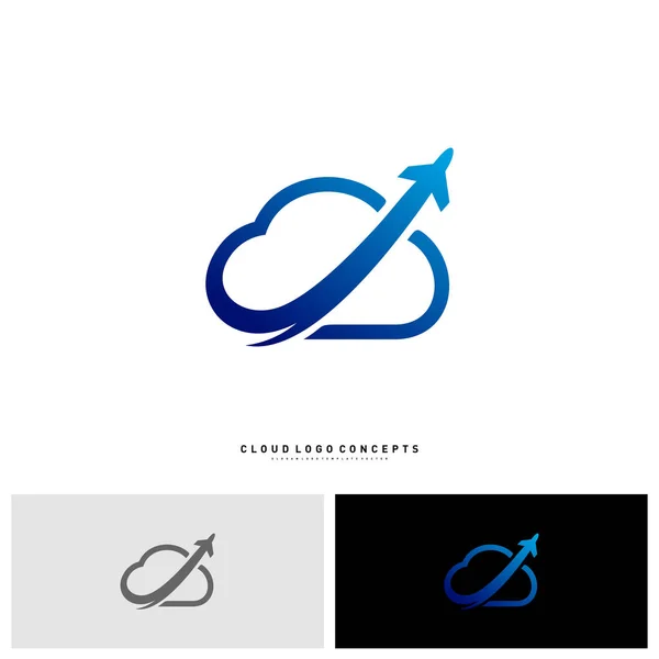 Vector de diseño de logotipo de nube de avión. Vector de plantilla de logotipo de nube de transporte — Vector de stock