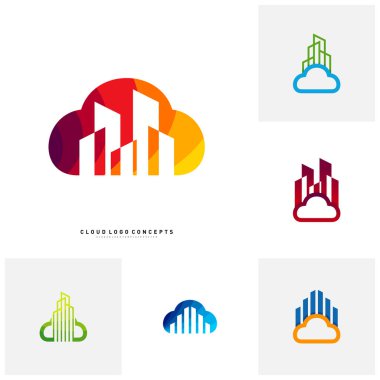 Modern İnşaat Bulutu Logo Tasarım Vektörü. Bulut Şehri Logo Şablonu Vektörü