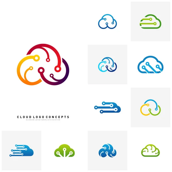 Conjunto de Cloud Tech Logo Design Concept Vector. Tech Cloud Logo Plantilla Vector — Vector de stock