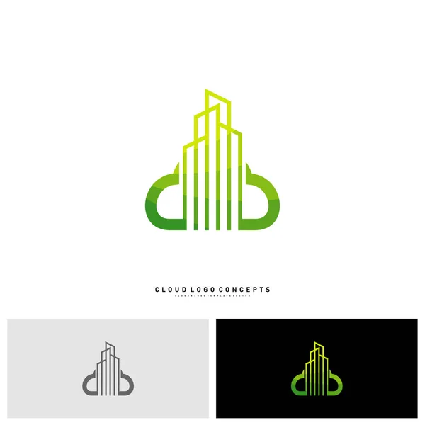 Vector moderno del concepto del diseño del logotipo de la nube del edificio. Plantilla de logotipo de Cloud City Vector — Vector de stock