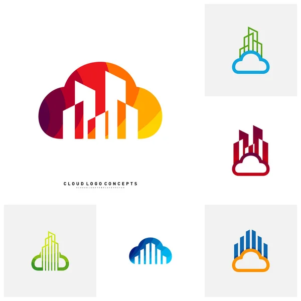 Conjunto de diseño moderno del logotipo de la nube del edificio Vector. Plantilla de logotipo de Cloud City Vector — Vector de stock