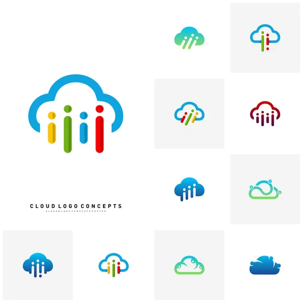 Conjunto de personas Cloud Logo Design Concept Vector. Vector moderno del logotipo del hombre de la nube — Vector de stock