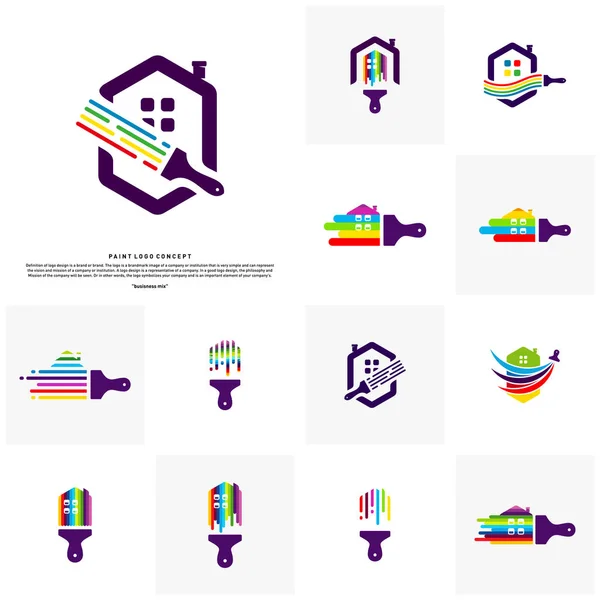 Set of House Paint Logo Design Concept Vector. Modelo colorido do vetor do logotipo da casa —  Vetores de Stock