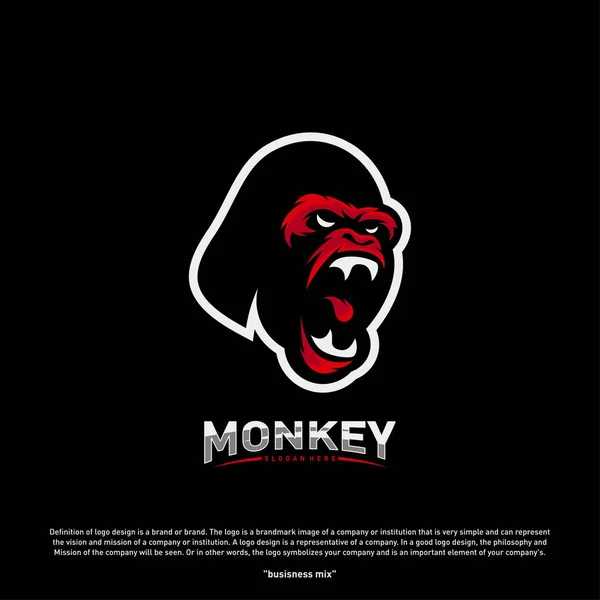 Monkey Gorilla Esport gaming mascot logo template Vector. Modern Head Monkey Logo Vector — 스톡 벡터