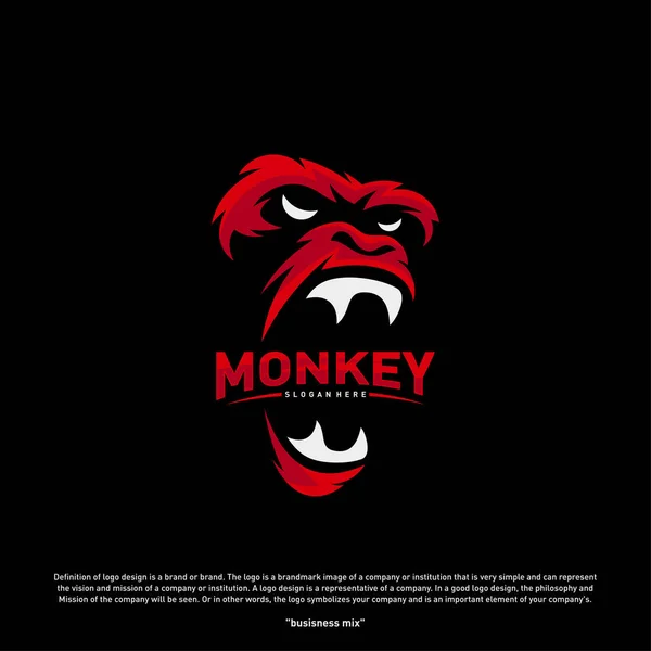 Monkey Gorilla Esport herní maskot logo šablona vektor. Vektor loga - moderní hlava opice — Stockový vektor