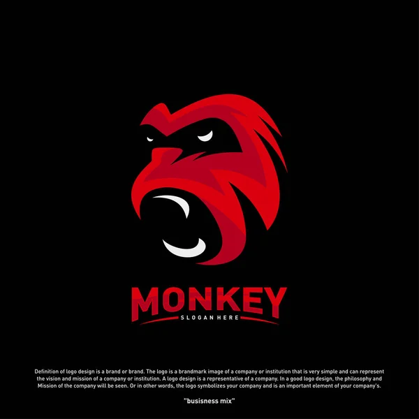 Monkey Gorilla Esport herní maskot logo šablona vektor. Vektor loga - moderní hlava opice — Stockový vektor