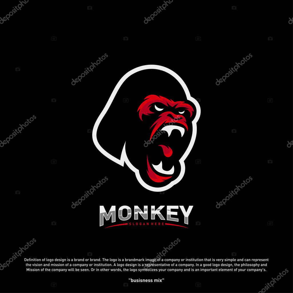 Monkey Gorilla Esport gaming mascot logo template Vector. Modern Head Monkey Logo Vector