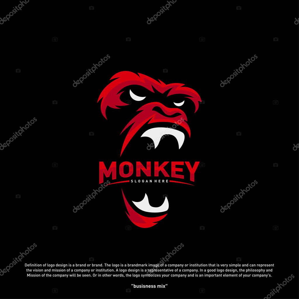 Monkey Gorilla Esport gaming mascot logo template Vector. Modern Head Monkey Logo Vector