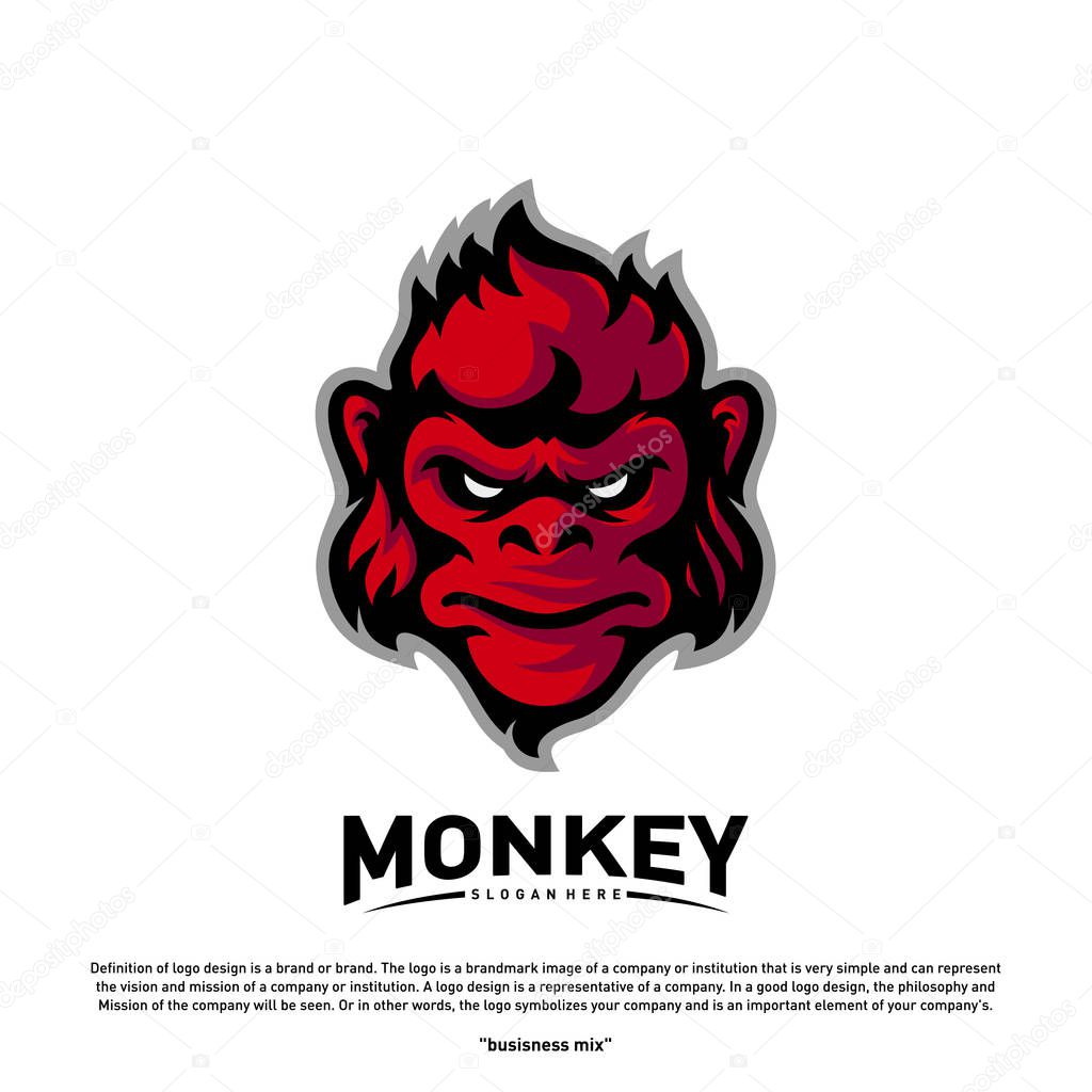 Monkey Gorilla Esport gaming mascot logo template Vector. Modern Head Monkey Logo Vector