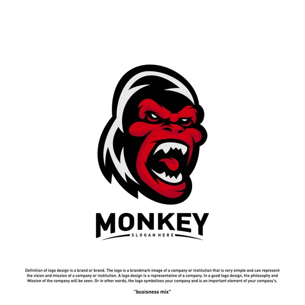 Monkey Gorilla Esport herní maskot logo šablona vektor. Vektor loga - moderní hlava opice — Stockový vektor
