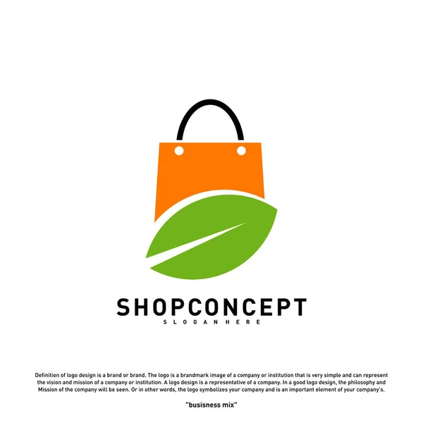 Nature shop logo design konzept. Einkaufszentrum mit Blatt-Logo-Vektor. Geschäft und Geschenke Symbol. — Stockvektor