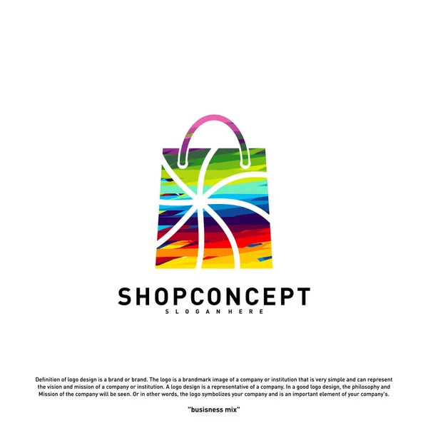 Buntes Shop-Logo-Design-Konzept. Einkaufszentrum-Logo-Vektor. Geschäft und Geschenke Symbol. — Stockvektor