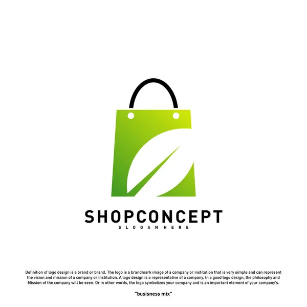 Nature Shop Logo Design Concept. Centro commerciale con Logo Foglia Vector. Negozio e regali simbolo . — Vettoriale Stock