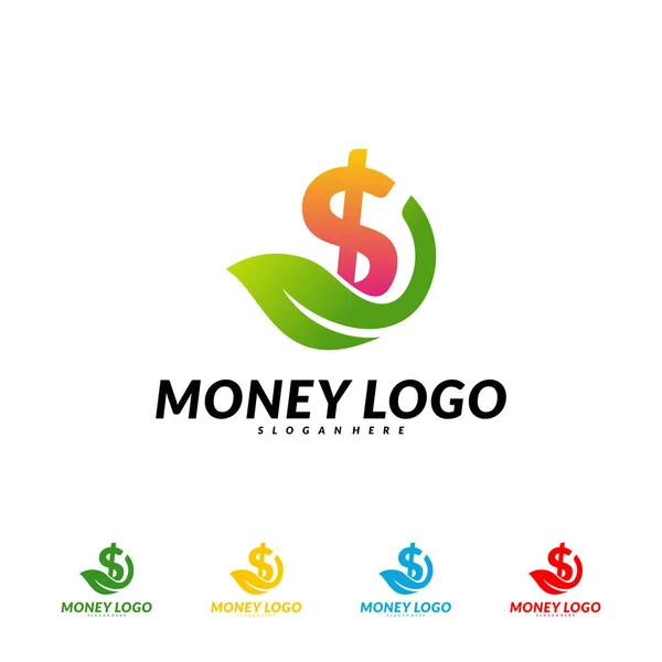 Logo Green Money Design Concept Vector. Moneta z logo liści szablon — Wektor stockowy