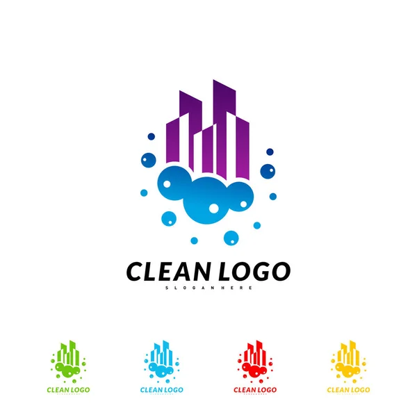 Modern City Cleaning Logo Design Concept. Building Cleaning Logo Template — Stock Vector