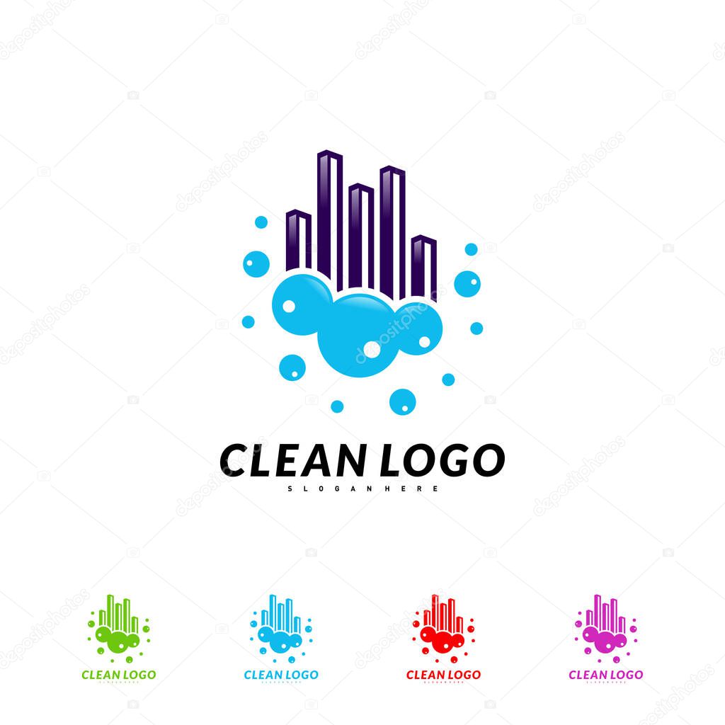 Modern City Cleaning Logo Design Concept. Building Cleaning Logo Template