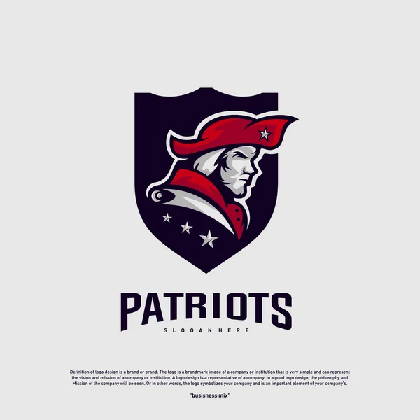 Patriots Logo Design Vector. Modèle de conception de logo de patriotes en chef. Logo Patriots Shield Concept — Image vectorielle