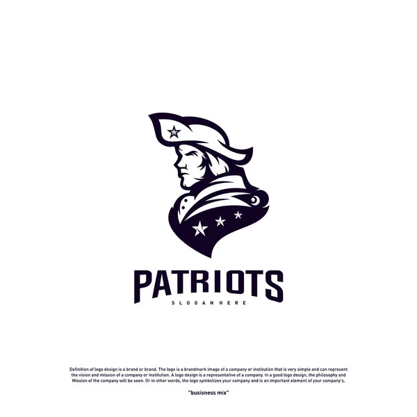Patriots Logo Design Vector. Modèle de conception de logo de patriotes en chef. Logo Patriots Shield Concept — Image vectorielle