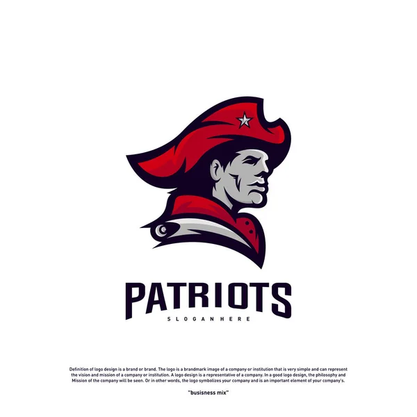 Patriots Logo Design Vector. Cabeça Patriots Logo Design Template. Patriots Shield logo Conceito —  Vetores de Stock