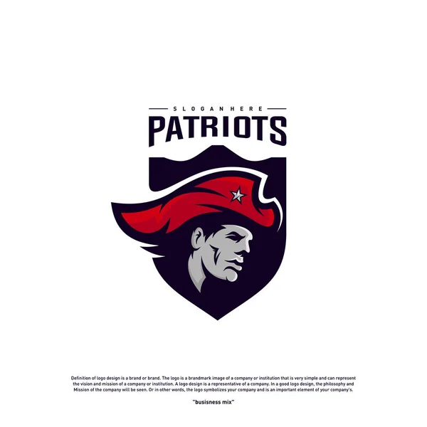 Patriots Logo Design Vector. Cabeça Patriots Logo Design Template. Patriots Shield logo Conceito —  Vetores de Stock