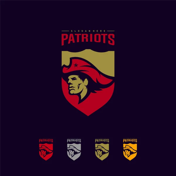 Patriots Logo Design Vector. Cabeça Patriots Logo Design Template. Patriots Shield logo Conceito —  Vetores de Stock