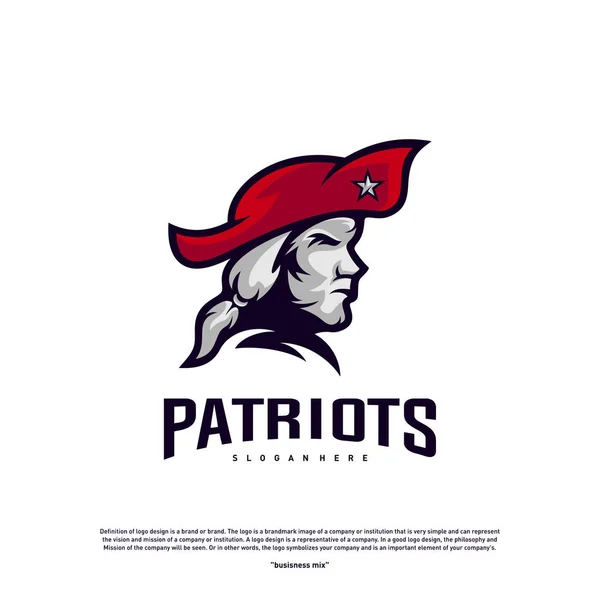 Patriots Logo Design Vector. Cabeça Patriots Logo Design Template. Patriots Shield logo Conceito —  Vetores de Stock