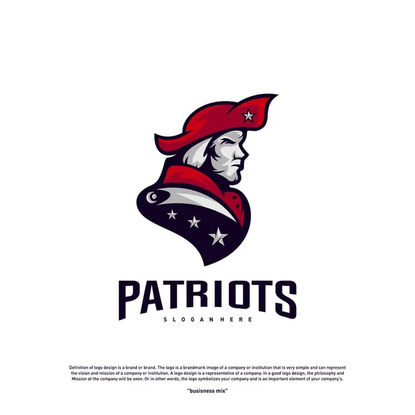 Patriots Logo Design Vector. Cabeça Patriots Logo Design Template. Patriots Shield logo Conceito —  Vetores de Stock