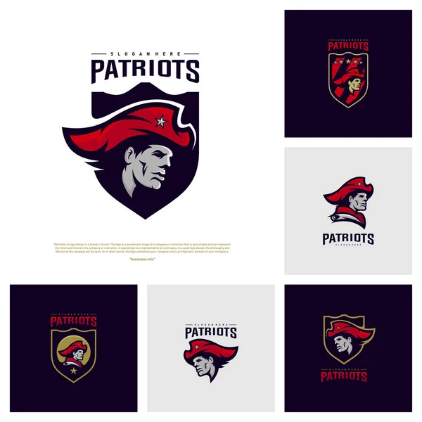 Ensemble de Patriots Logo Design Vector. Modèle de conception de logo de patriotes en chef. Logo Patriots Shield Concept — Image vectorielle