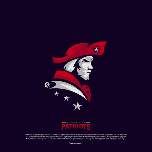 Patriots Logo Design Vector. Cabeça Patriots Logo Design Template. Patriots Shield logo Conceito —  Vetores de Stock