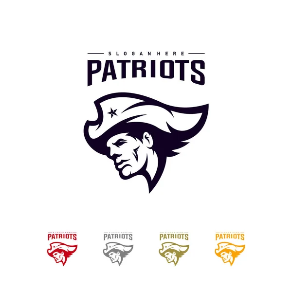 Patriots Logo Design Vector. Modèle de conception de logo de patriotes en chef. Logo Patriots Shield Concept — Image vectorielle