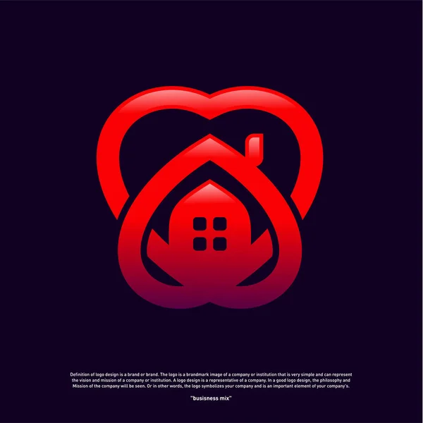 Love Home Logo Design Concept. Plantilla de vector de logotipo de la casa de amor empresarial — Vector de stock