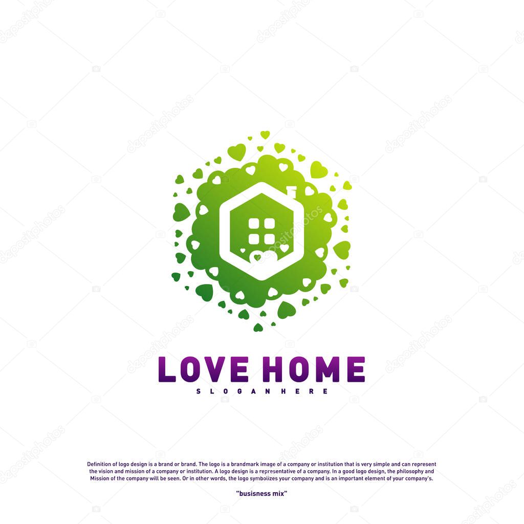 Love Home Logo Design Concept. Business Love House Logo Vector Template