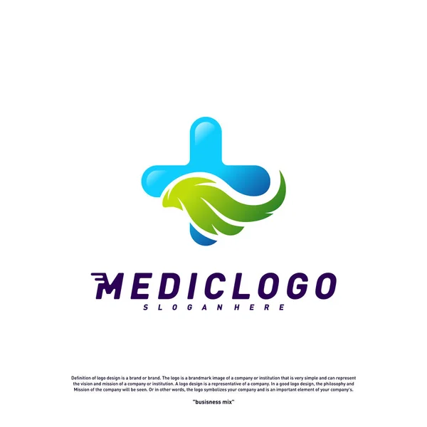 Vector verde del concepto del diseño del logotipo médico. Plantilla de diseño de logotipo de hoja de salud — Vector de stock