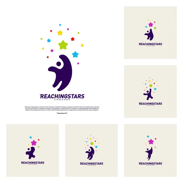 Zestaw Reaching Stars Logo Design Vector. Logo gwiazdy dziecięcego snu. Kolorowy, kreatywny symbol — Wektor stockowy
