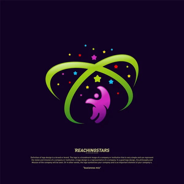 Llegar a Stars Logo Design Concept Vector. Logo estrella Sueño Infantil. Colorido, Símbolo creativo, Icono — Vector de stock