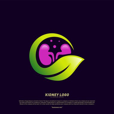 Kidney with Leaf Logo Design Concept. Urology Logo Vector Template