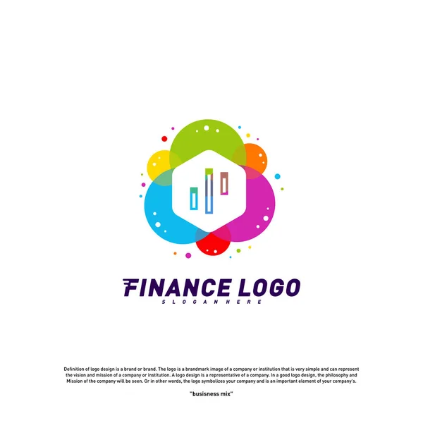 Statistiques colorées Conseillers financiers avec hexagone Logo Design Concept. Modèle de logo Finance Icône vectorielle — Image vectorielle