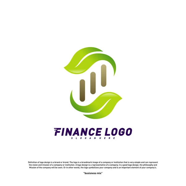 Financiero con hoja Logo Design Concept. Logo Verde Finanzas Plantilla Vector Icono — Archivo Imágenes Vectoriales