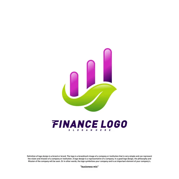 Financiero con hoja Logo Design Concept. Logo Verde Finanzas Plantilla Vector Icono — Archivo Imágenes Vectoriales