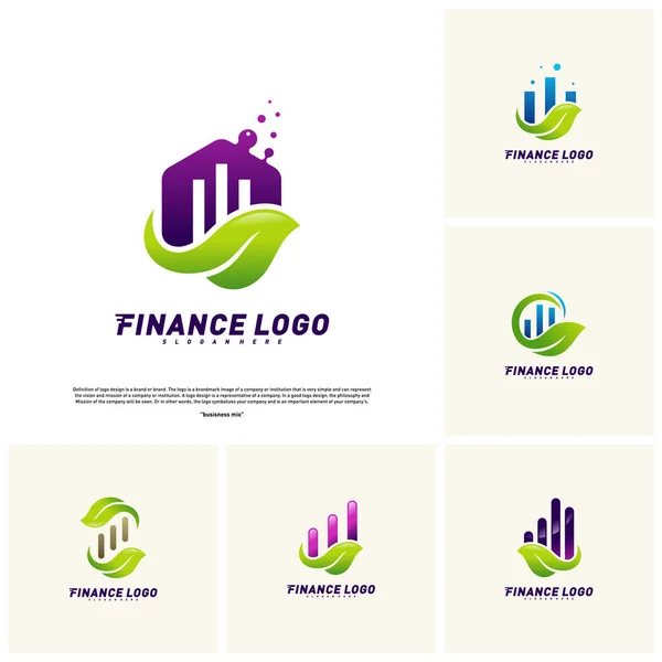 Financier avec feuille Logo Design Concept. Modèle de logo Finance verte Icône vectorielle — Image vectorielle