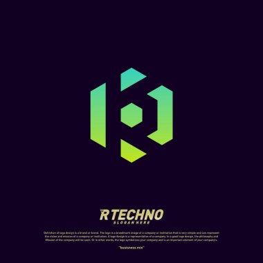 Abstract letter R logo design template. Colorful hexagon creative sign. Initial R Digital logo concept.