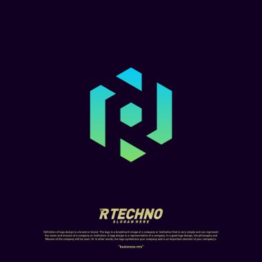 Abstract letter R logo design template. Colorful hexagon creative sign. Initial R Digital logo concept.