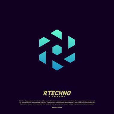 Abstract letter R logo design template. Colorful hexagon creative sign. Initial R Digital logo concept.