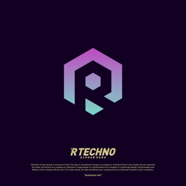 Abstract letter R logo design template. Colorful hexagon creative sign. Initial R Digital logo concept.