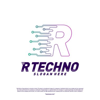 Letter R Digital logo design concept Vector. Initial R Technology logo template.