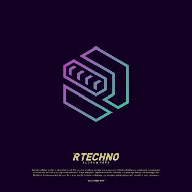 Abstract letter R logo design template. Colorful hexagon creative sign. Initial R Digital logo concept.