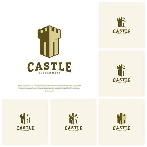 Set of Castle logo design concept vector. Castle Tower logo Template Vector. — Stock Vector